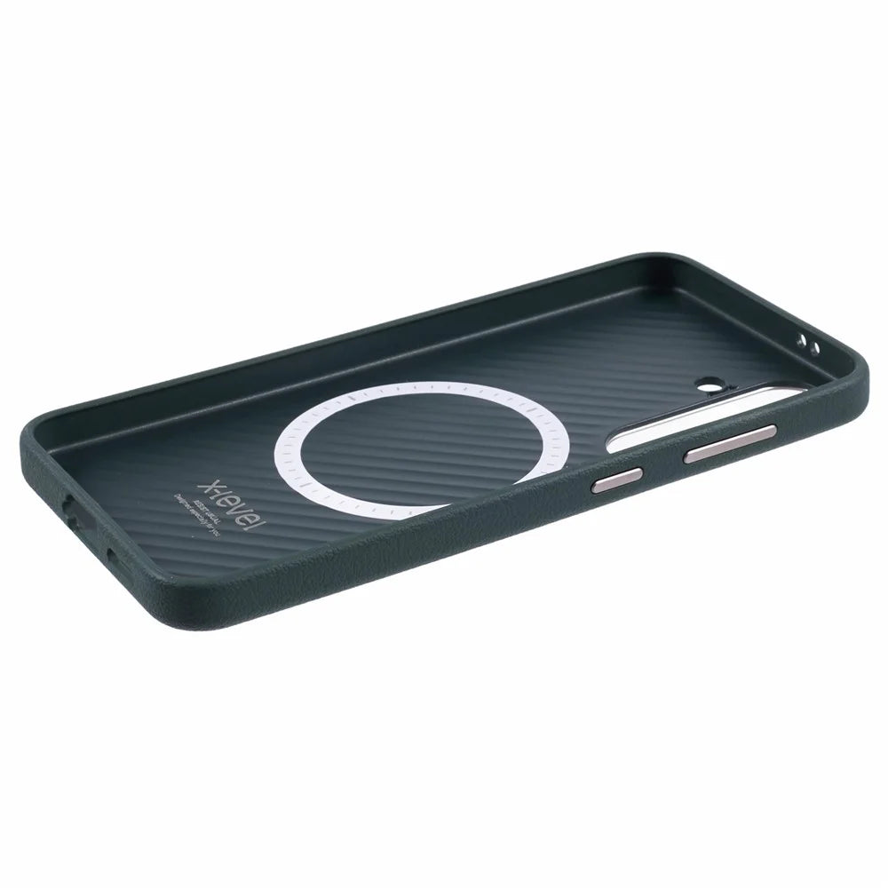 X-LEVEL For Samsung	Galaxy S25+ Magnetic Case PU Leather Hard PC Phone Cover - Green - 5