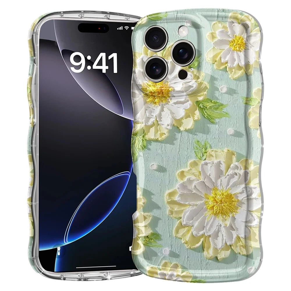 For iPhone 16 Pro Max Case Curly Wave Frame Floral IMD TPU Phone Cover - GWL10220 - 1