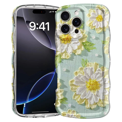 For iPhone 16 Pro Max Case Curly Wave Frame Floral IMD TPU Phone Cover - GWL10220 - 1