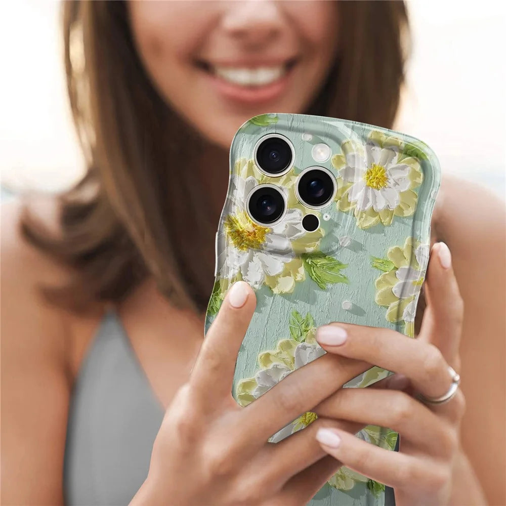 For iPhone 16 Pro Max Case Curly Wave Frame Floral IMD TPU Phone Cover - GWL10220 - 3