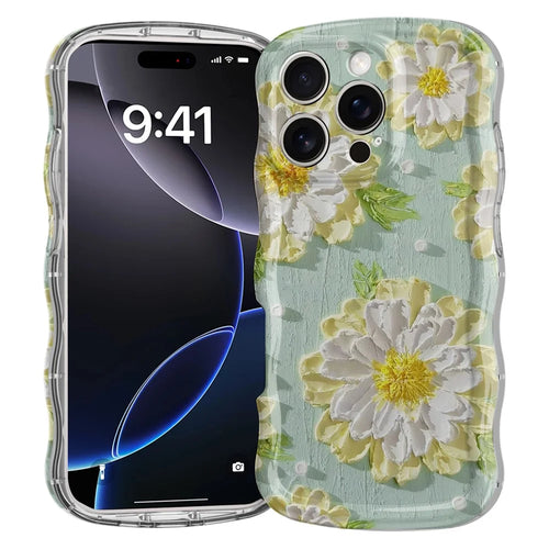 For iPhone 16 Pro Case Curly Wave Frame Floral IMD TPU Phone Cover - GWL10220 - 1