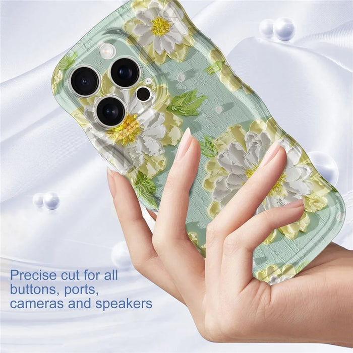 For iPhone 16 Pro Case Curly Wave Frame Floral IMD TPU Phone Cover - GWL10220 - 4