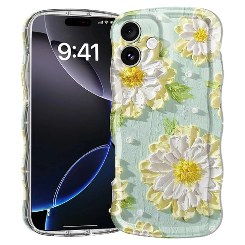 For iPhone 16 Plus Case Curly Wave Frame Floral IMD TPU Phone Cover - GWL10220 - 1