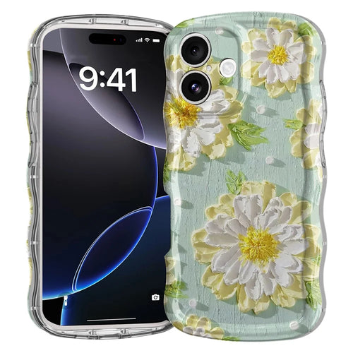 For iPhone 16 Case Curly Wave Frame Floral IMD TPU Phone Cover - GWL10220 - 1