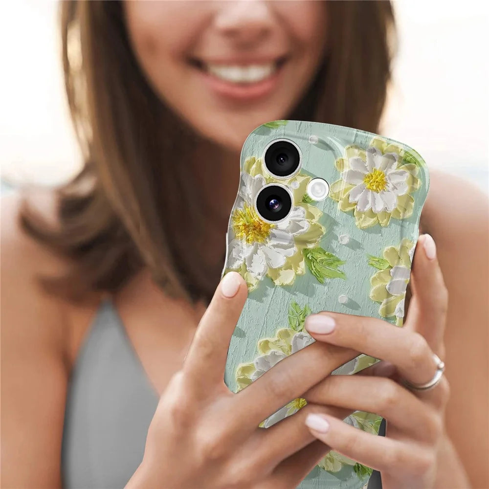 For iPhone 16 Case Curly Wave Frame Floral IMD TPU Phone Cover - GWL10220 - 3