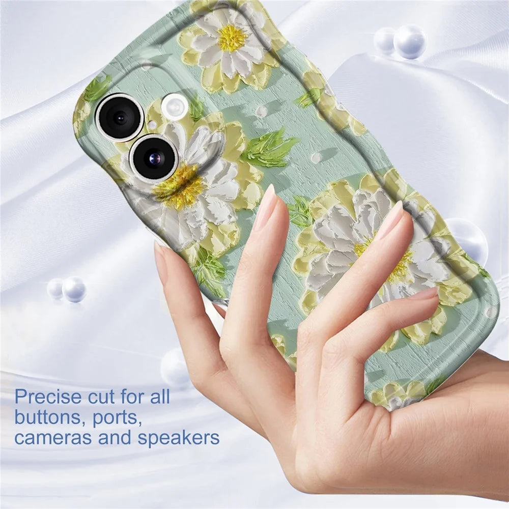 For iPhone 16 Case Curly Wave Frame Floral IMD TPU Phone Cover - GWL10220 - 4