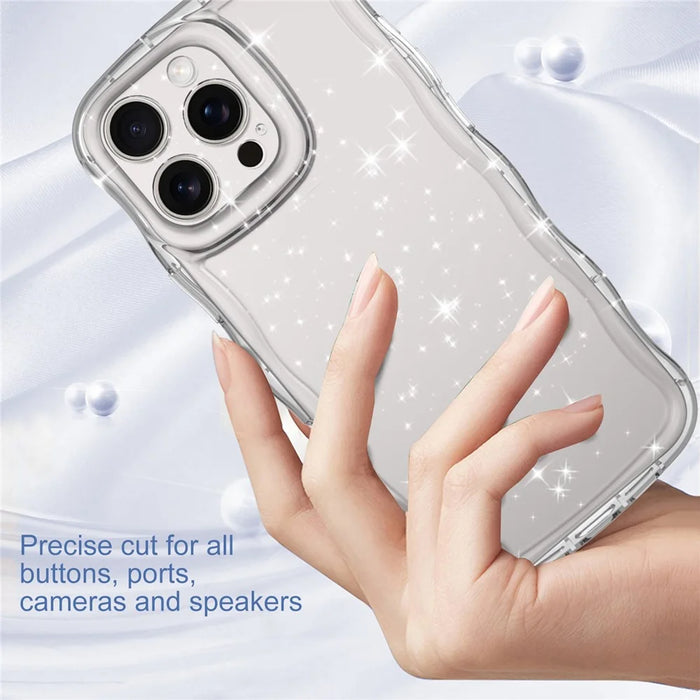 For iPhone 16 Pro Max Case Wavy Edge Transparent Glitter TPU Anti Drop Phone Cover - 4