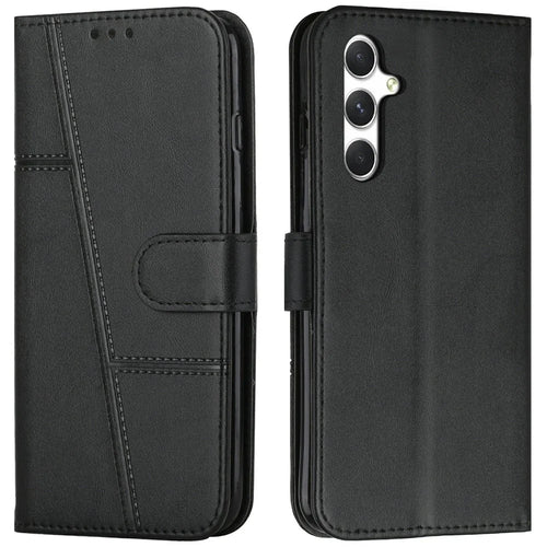 For Samsung Galaxy A36 5G Phone Case Leather Stand Protective Cover - Black - 1