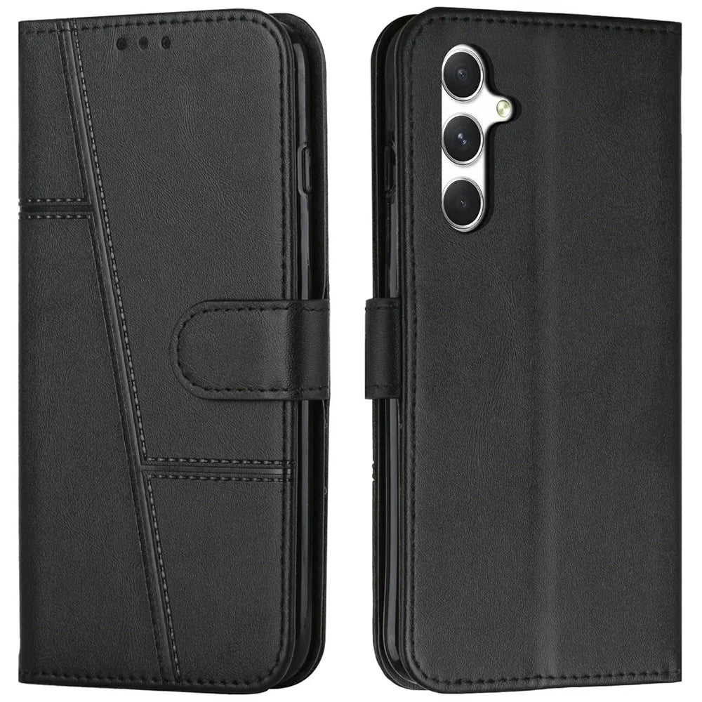 For Samsung Galaxy A36 5G Phone Case Leather Stand Protective Cover - Black - 1