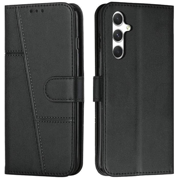For Samsung Galaxy A36 5G Phone Case Leather Stand Protective Cover - Black - 1