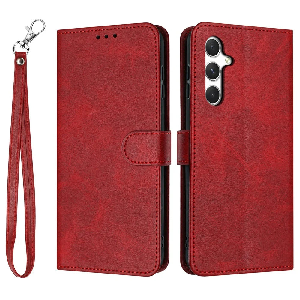 For Samsung Galaxy A36 5G Case Flip Stand PU Leather Wallet Phone Cover Calf Texture - Red - 1