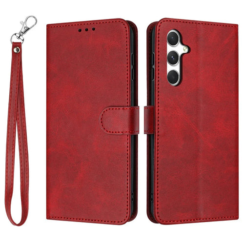 For Samsung Galaxy A36 5G Case Flip Stand PU Leather Wallet Phone Cover Calf Texture - Red - 1