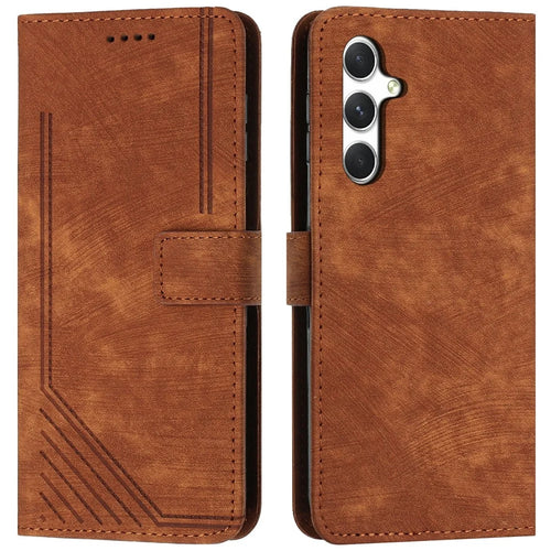 For Samsung Galaxy A36 5G Case Imprinted Lines Leather Phone Cover Folding Stand - Brown - 1
