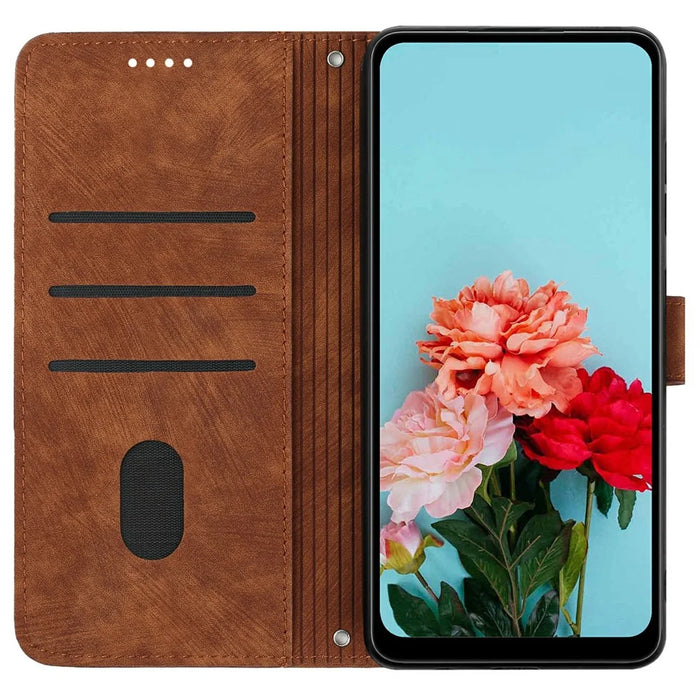 For Samsung Galaxy A36 5G Case Imprinted Lines Leather Phone Cover Folding Stand - Brown - 2