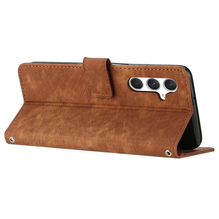 For Samsung Galaxy A36 5G Case Imprinted Lines Leather Phone Cover Folding Stand - Brown - 3