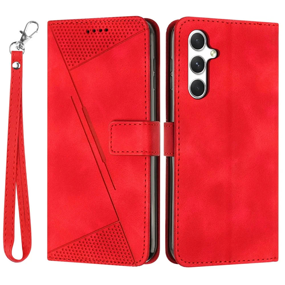 For Samsung Galaxy A36 5G Case Handbag Imprinted Triangle Leather Phone Cover - Red - 1