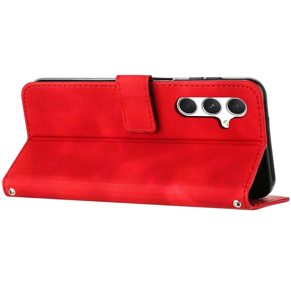 For Samsung Galaxy A36 5G Case Handbag Imprinted Triangle Leather Phone Cover - Red - 3