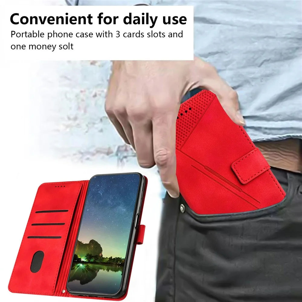 For Samsung Galaxy A36 5G Case Handbag Imprinted Triangle Leather Phone Cover - Red - 5