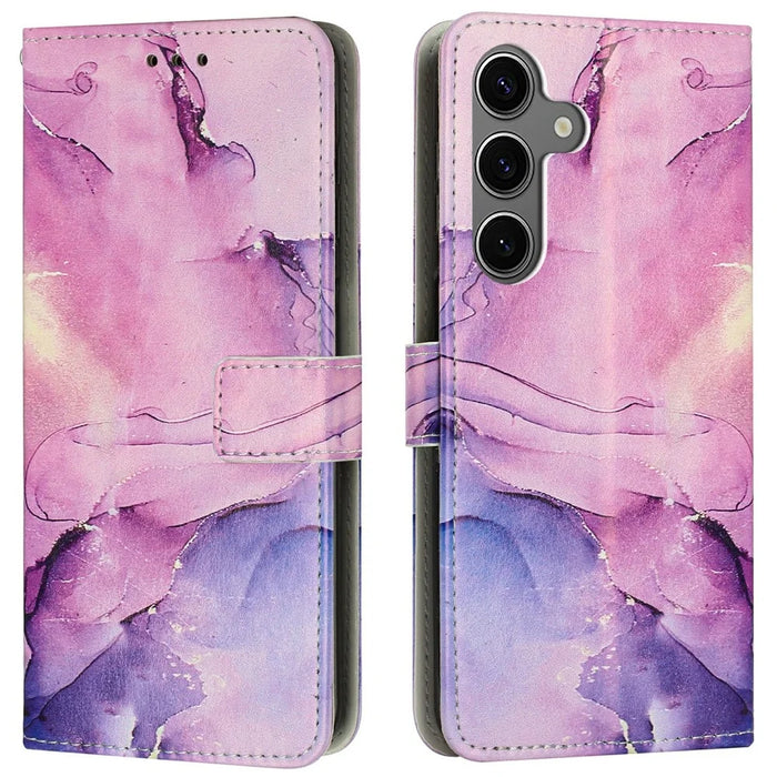 For Samsung Galaxy A36 5G Stand Case Marble Pattern PU Leather Wallet Phone Cover - Purple - 1
