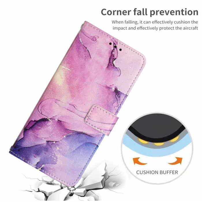 For Samsung Galaxy A36 5G Stand Case Marble Pattern PU Leather Wallet Phone Cover - Purple - 5