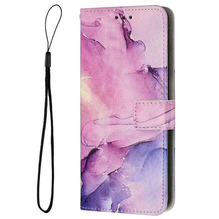 For Samsung Galaxy A36 5G Stand Case Marble Pattern PU Leather Wallet Phone Cover - Purple - 6