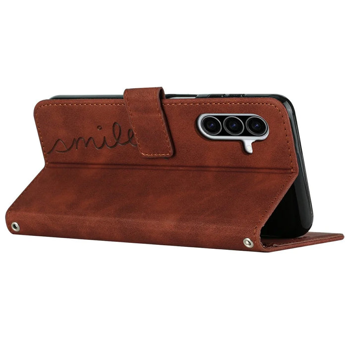 For Samsung Galaxy A36 5G Case Viewing Stand PU Leather Phone Cover Imprinted Heart Pattern - Brown - 3