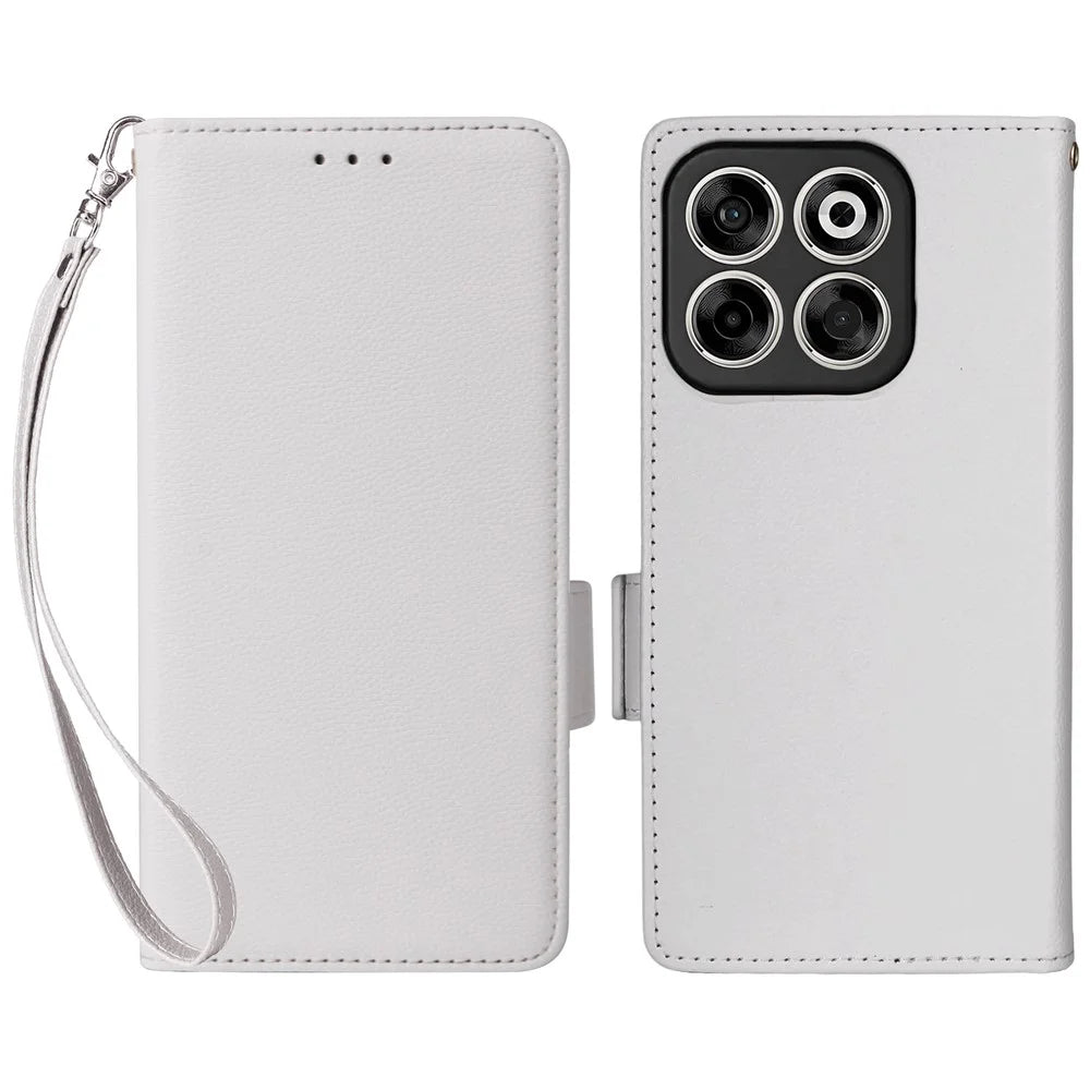 For ZTE Blade V70 / nubia V70 Case with Wrist Strap Litchi Texture PU Leather Wallet Phone Cover - White - 1