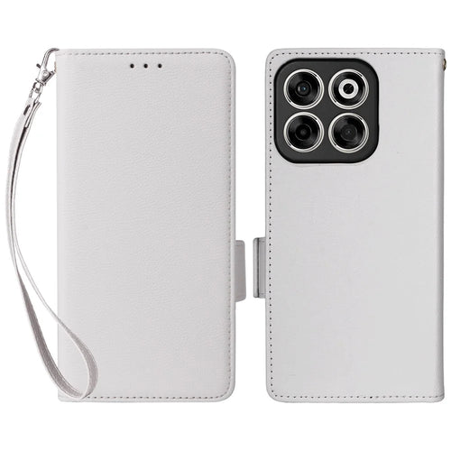 For ZTE Blade V70 / nubia V70 Case with Wrist Strap Litchi Texture PU Leather Wallet Phone Cover - White - 1