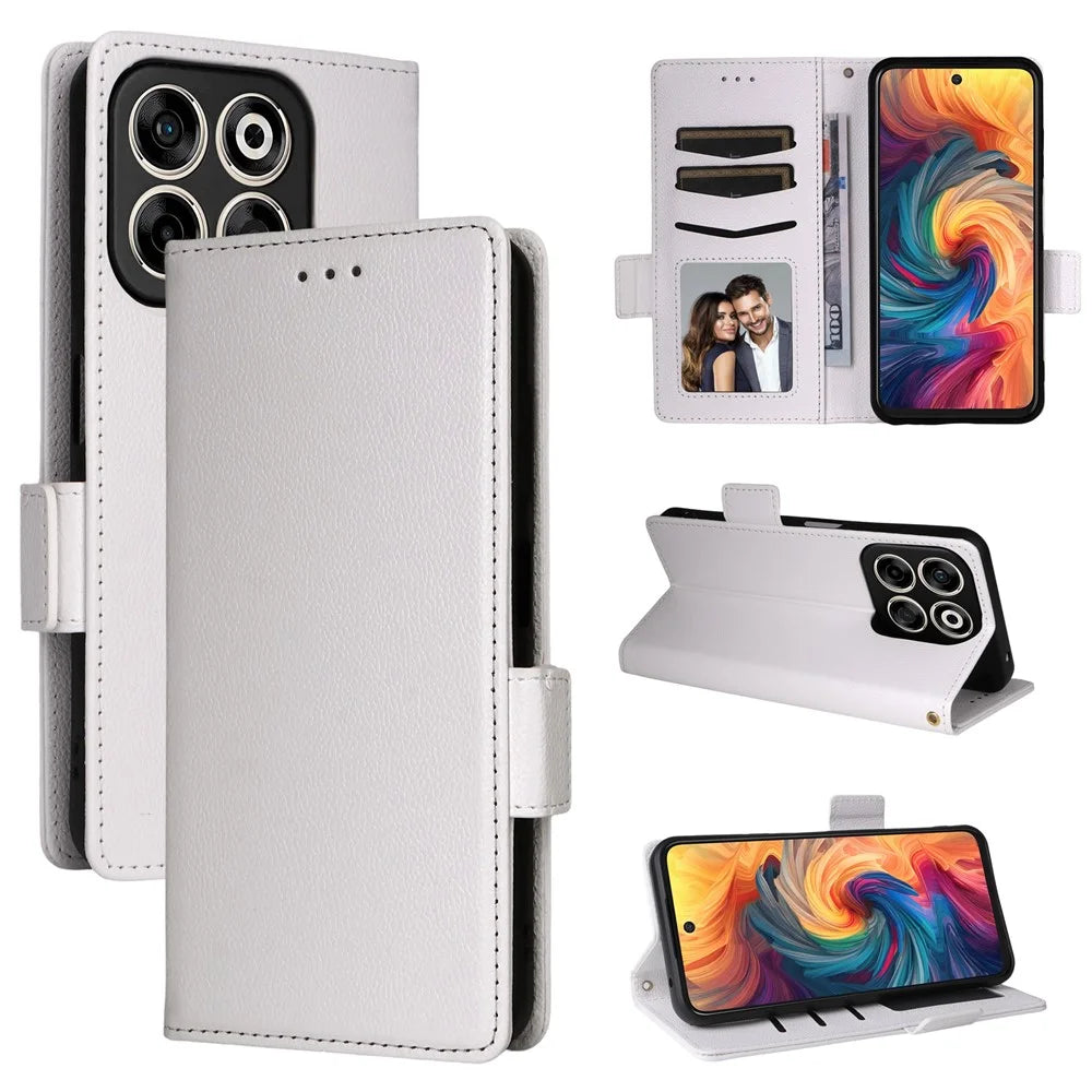 For ZTE Blade V70 / nubia V70 Case with Wrist Strap Litchi Texture PU Leather Wallet Phone Cover - White - 7
