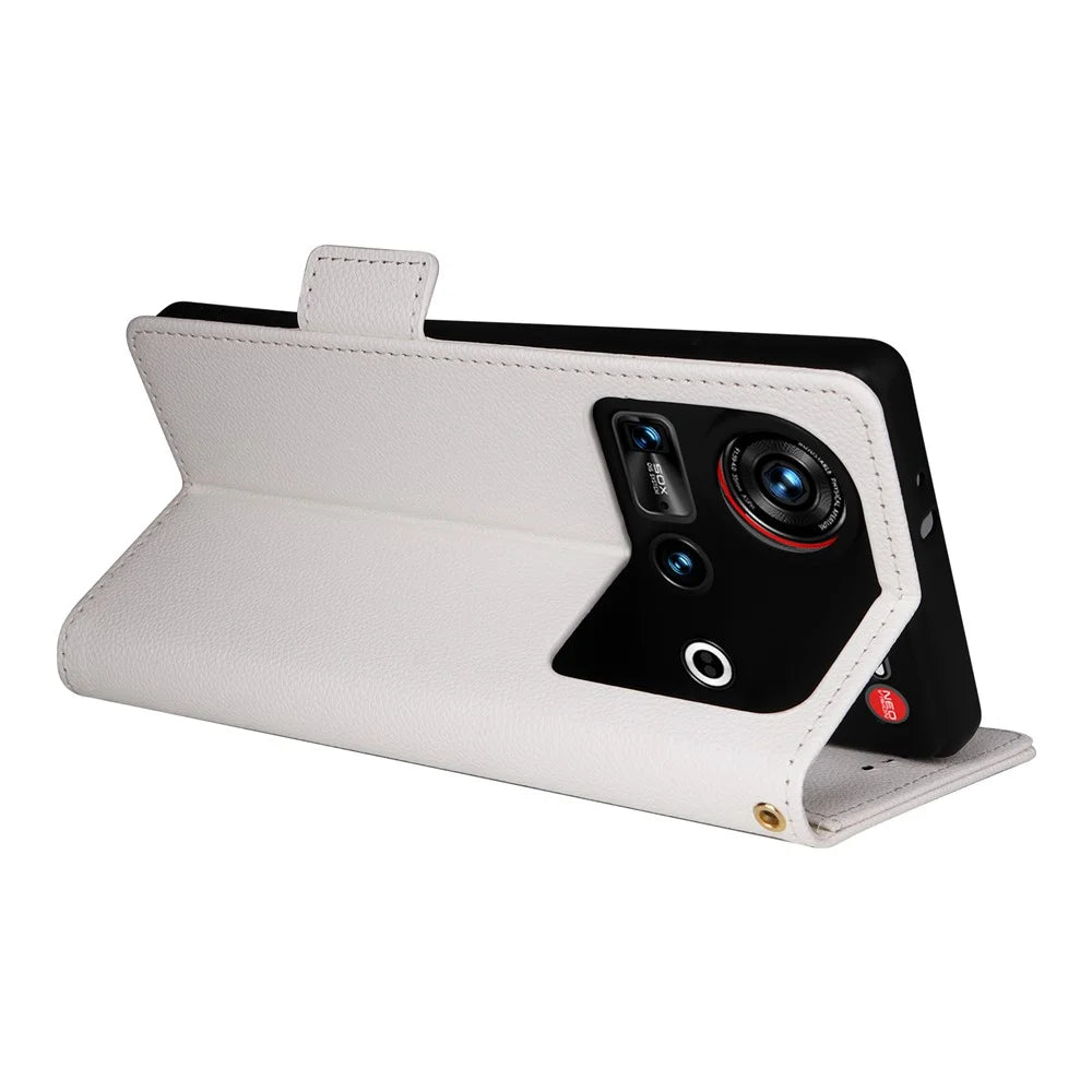 For ZTE nubia Z70S Ultra 5G / nubia Z70 Ultra 5G Case with Wrist Strap Litchi Texture PU Leather Wallet Phone Cover - White - 4
