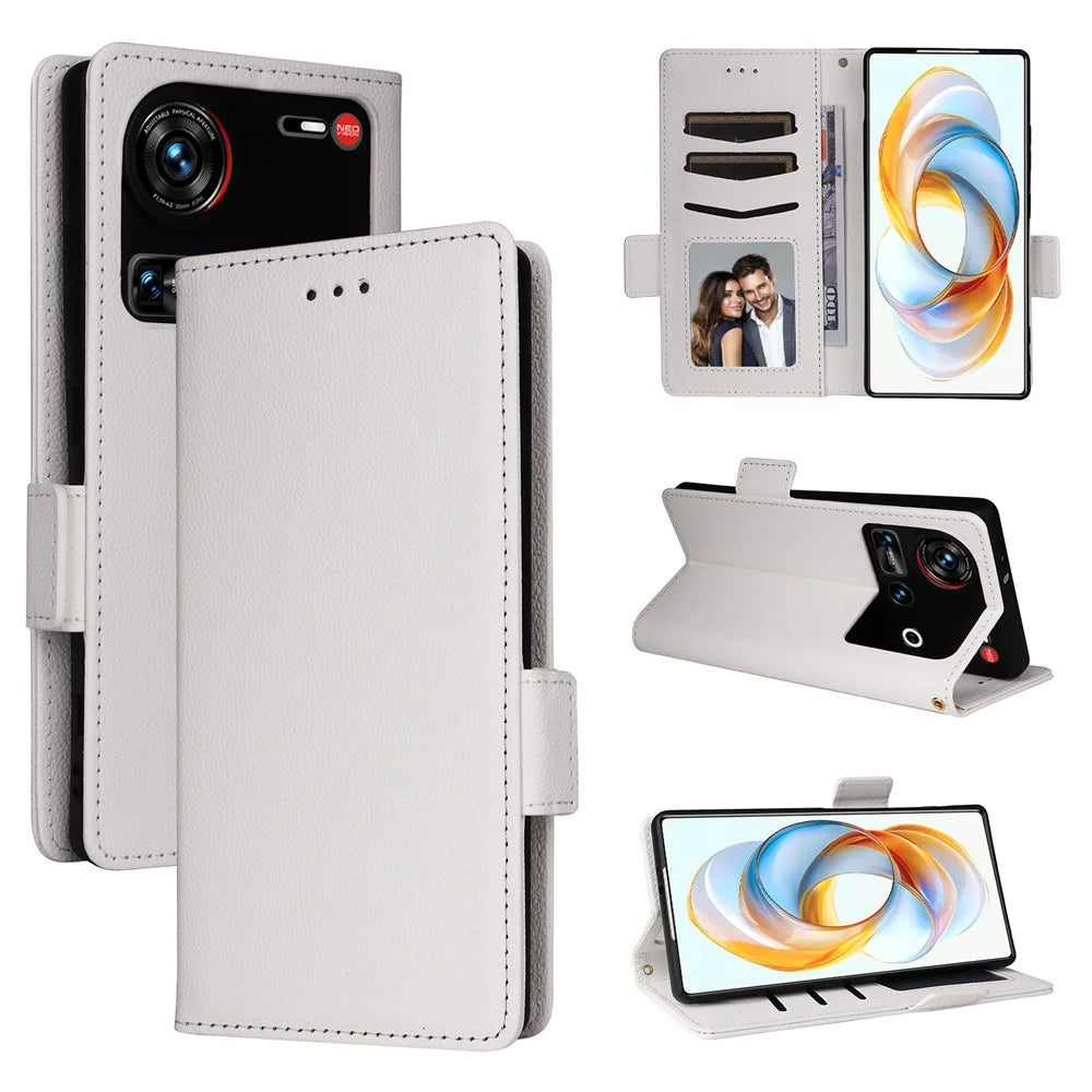 For ZTE nubia Z70S Ultra 5G / nubia Z70 Ultra 5G Case with Wrist Strap Litchi Texture PU Leather Wallet Phone Cover - White - 7