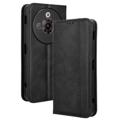 For ZTE nubia Focus Pro Leather Case Wallet Stand Retro Texture Phone Cover - Black - 1