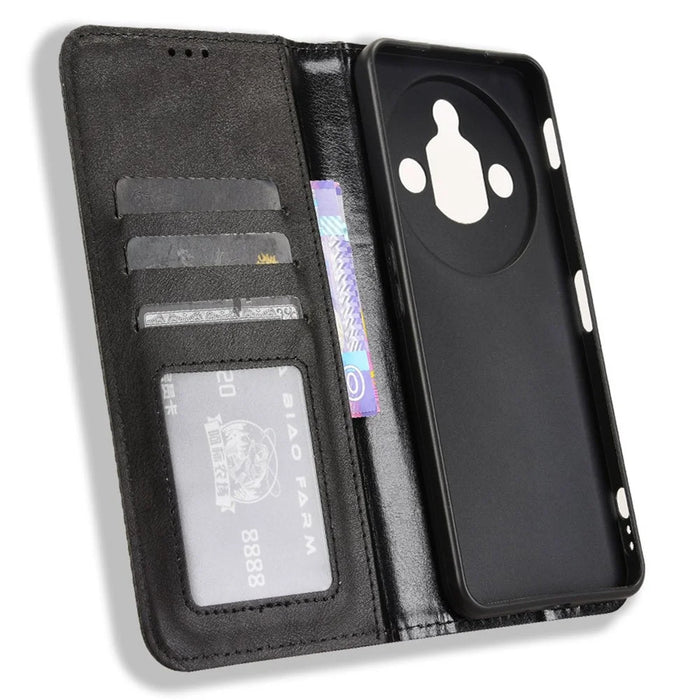 For ZTE nubia Focus Pro Leather Case Wallet Stand Retro Texture Phone Cover - Black - 4