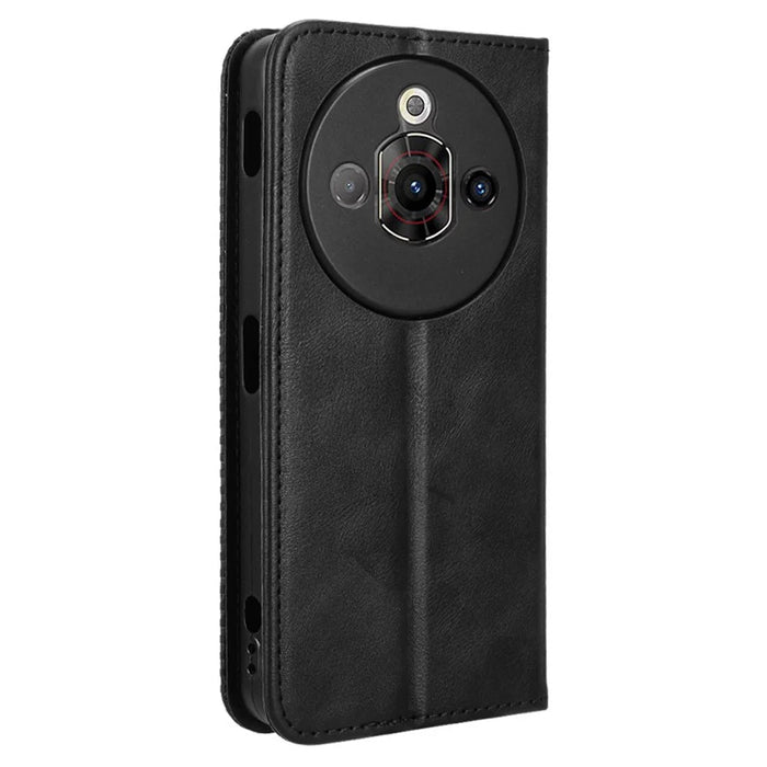 For ZTE nubia Focus Pro Leather Case Wallet Stand Retro Texture Phone Cover - Black - 7