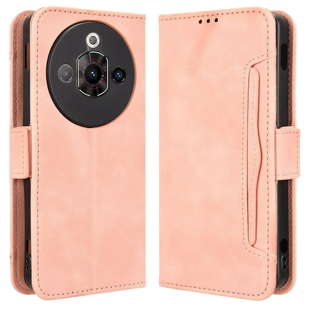 For ZTE nubia Focus Pro Leather Case Phone Wallet Cover with Multiple Card Slots - Pink - 1