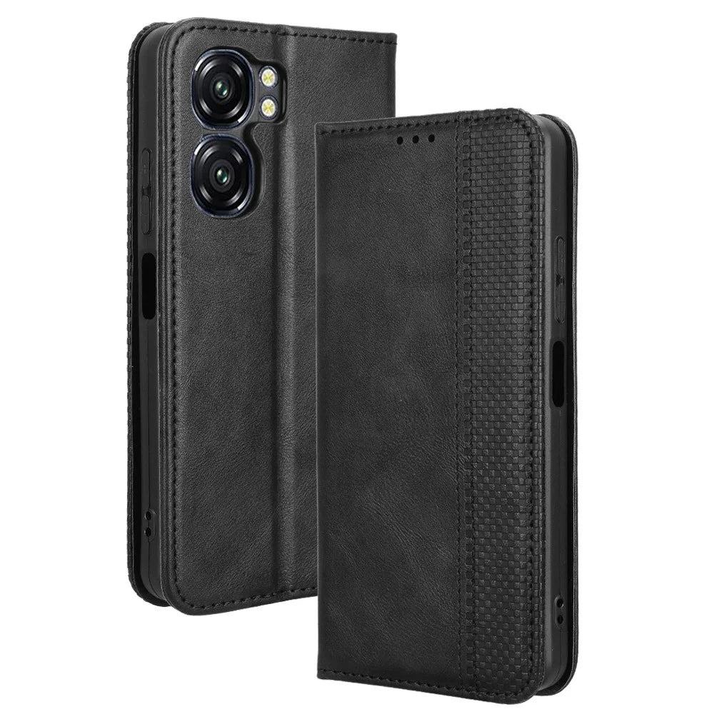 For Oukitel C58 Pro / C58 Leather Case Wallet Stand Retro Texture Phone Cover - Black - 1
