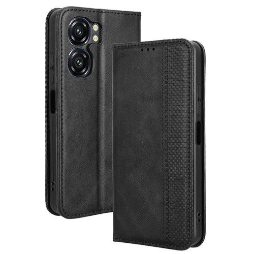 For Oukitel C58 Pro / C58 Leather Case Wallet Stand Retro Texture Phone Cover - Black - 1