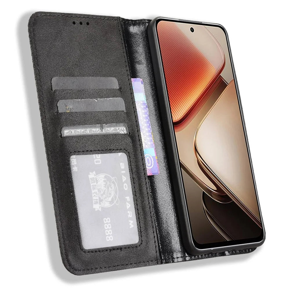 For Oukitel C58 Pro / C58 Leather Case Wallet Stand Retro Texture Phone Cover - Black - 2