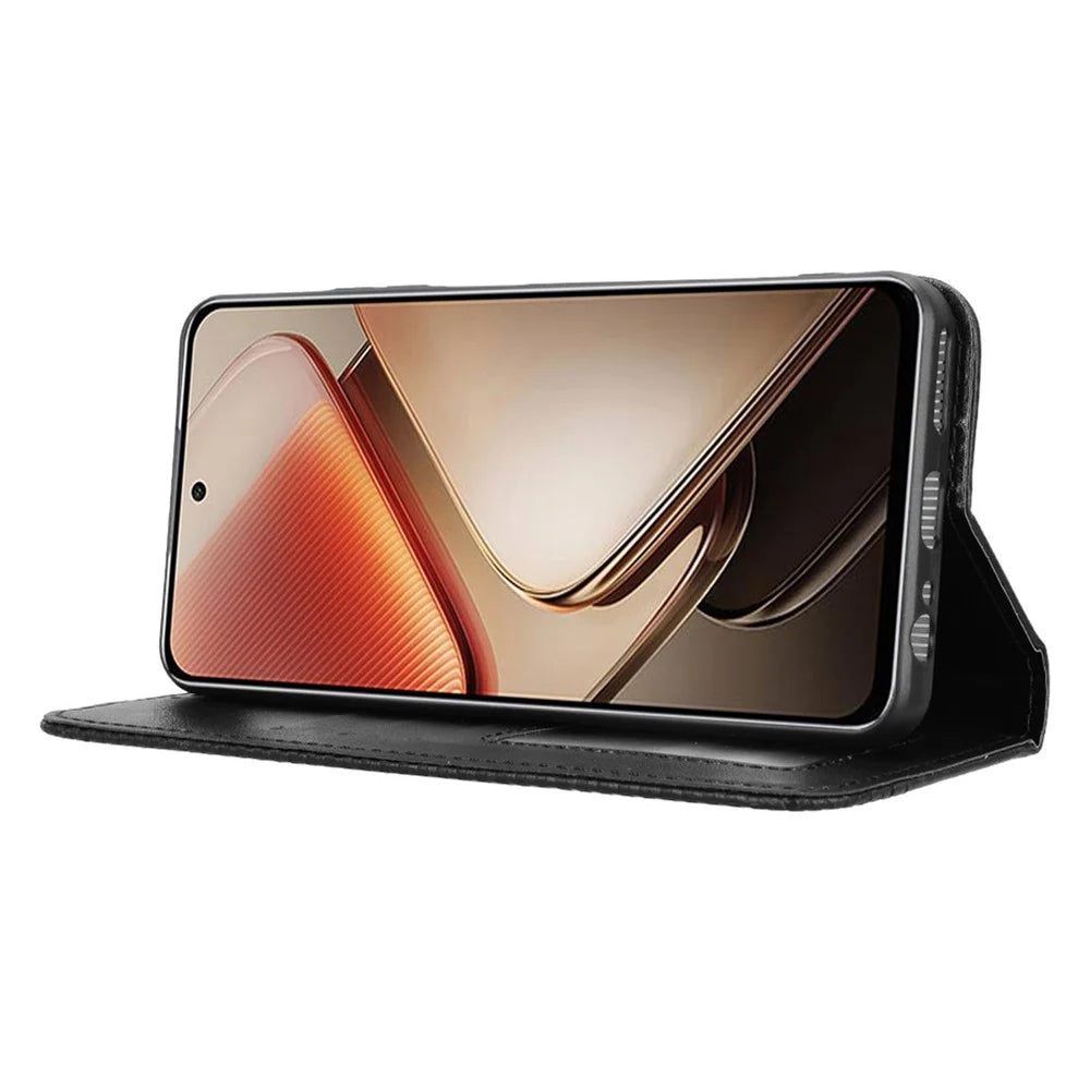 For Oukitel C58 Pro / C58 Leather Case Wallet Stand Retro Texture Phone Cover - Black - 3