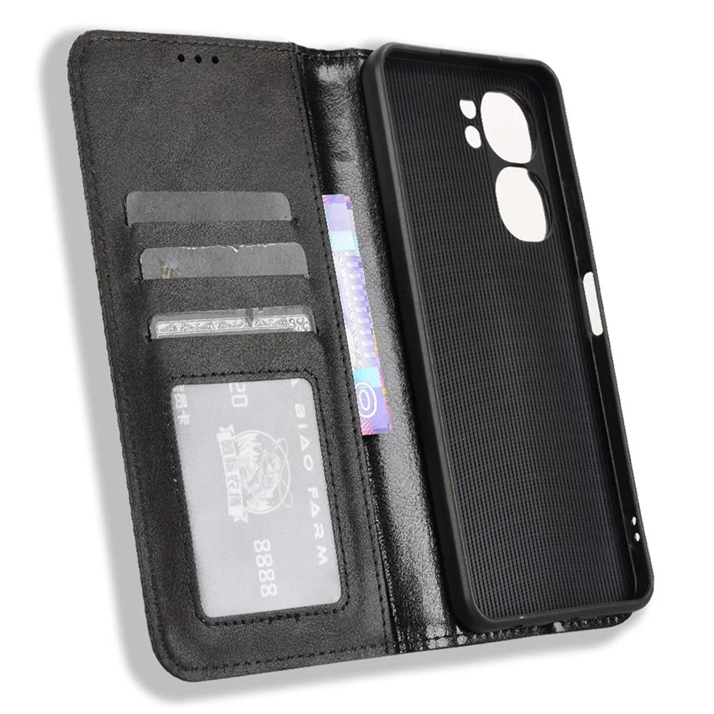 For Oukitel C58 Pro / C58 Leather Case Wallet Stand Retro Texture Phone Cover - Black - 4