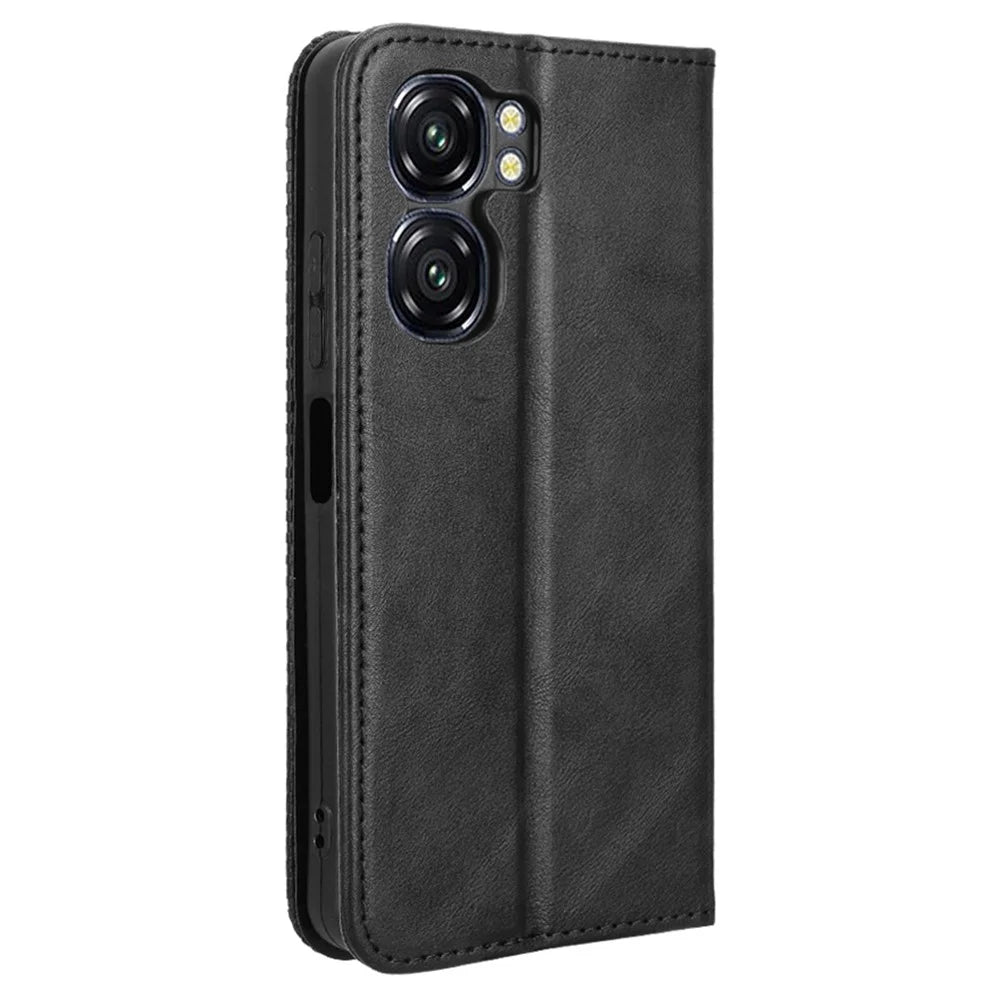 For Oukitel C58 Pro / C58 Leather Case Wallet Stand Retro Texture Phone Cover - Black - 7