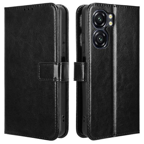 For Oukitel C58 Pro / C58 Case Crazy Horse Texture PU Leather Phone Wallet Cover - Black - 1