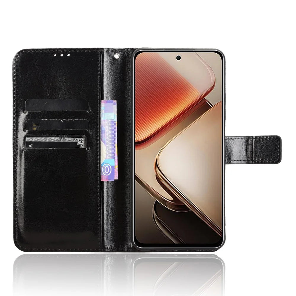 For Oukitel C58 Pro / C58 Case Crazy Horse Texture PU Leather Phone Wallet Cover - Black - 2
