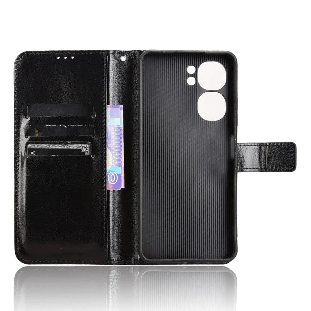 For Oukitel C58 Pro / C58 Case Crazy Horse Texture PU Leather Phone Wallet Cover - Black - 4