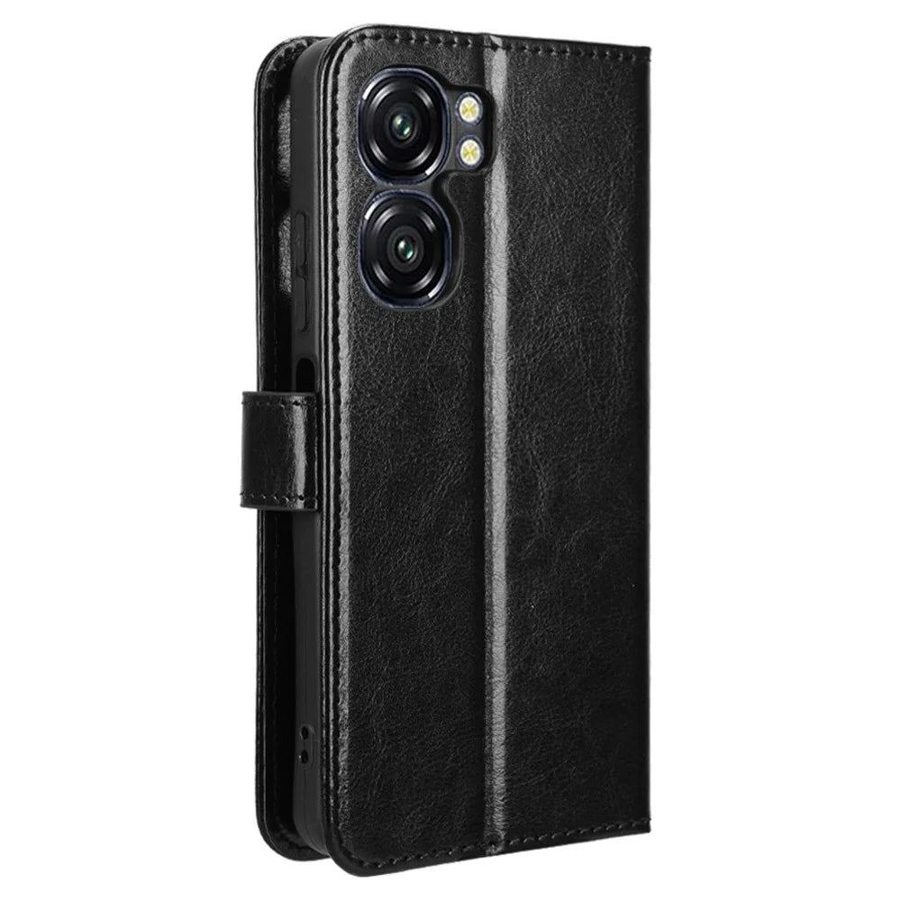 For Oukitel C58 Pro / C58 Case Crazy Horse Texture PU Leather Phone Wallet Cover - Black - 6