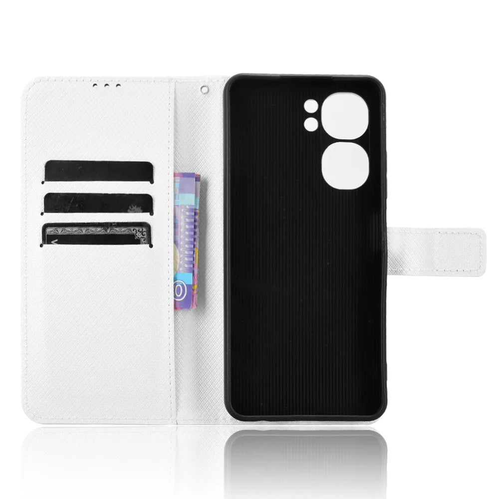 For Oukitel C58 Pro / C58 Case PU Leather Diamond Texture Wallet Phone Cover - White - 4