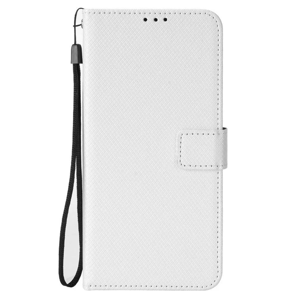 For Oukitel C58 Pro / C58 Case PU Leather Diamond Texture Wallet Phone Cover - White - 6