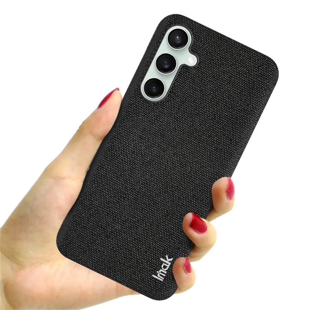 IMAK Ruiyi Series for Samsung Galaxy S24 FE Case Fabric Texture Leather+PC Phone Back Cover - Black - 4