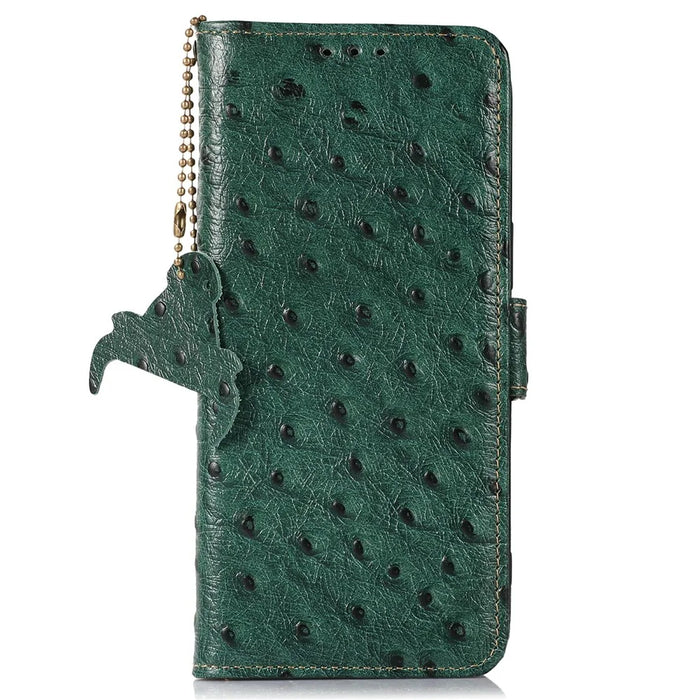 For OnePlus Ace 5 5G / 13R 5G Case RFID Blocking Genuine Cow Leather Phone Case Ostrich Texture - Green - 6