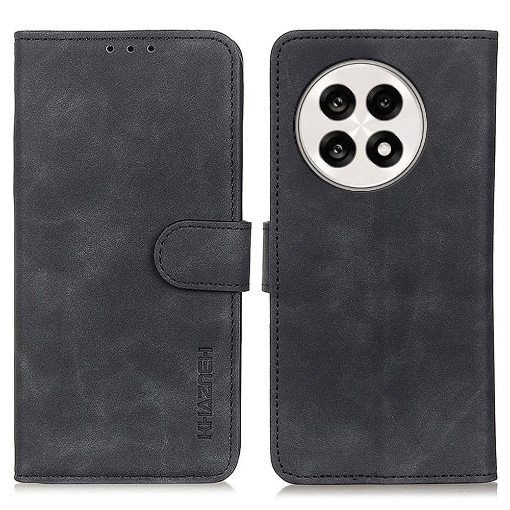 KHAZNEH For OnePlus 13R 5G / Ace 5 5G Case PU Leather Retro Texture Phone Cover - Black - 1